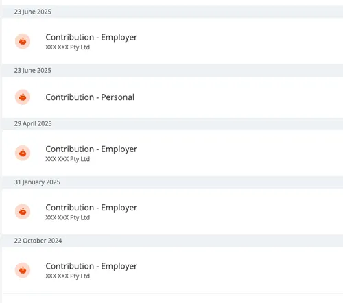 Graph showing super contributions landing in account on FY24/25